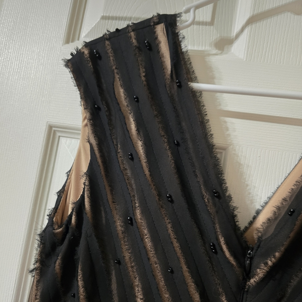 Adrianna Papell Beaded Bandage Sheath Dress, Deep Mesh V-Neck, Stretchy, EUC! - Picture 8 of 12